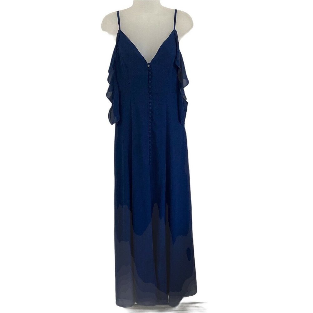 LuLu's Medium Maxi Dress Gown Navy Blue Front Slit Button Detail